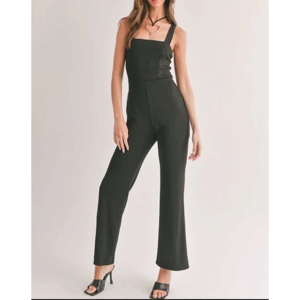 Sage The Label Womens Black Icon Square Neck Sleeveless Jumpsuit Size L NWT - Picture 2 of 10